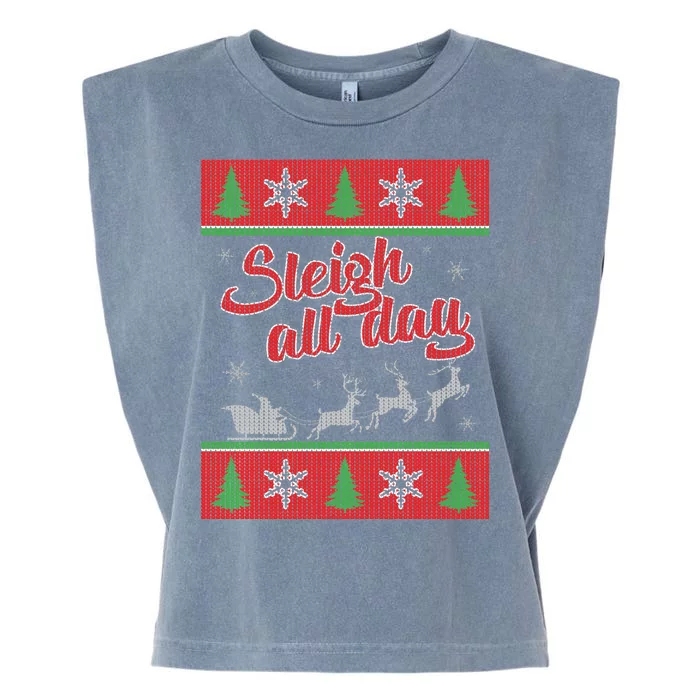 Sleigh All Day Ugly Christmas Garment-Dyed Women's Muscle Tee