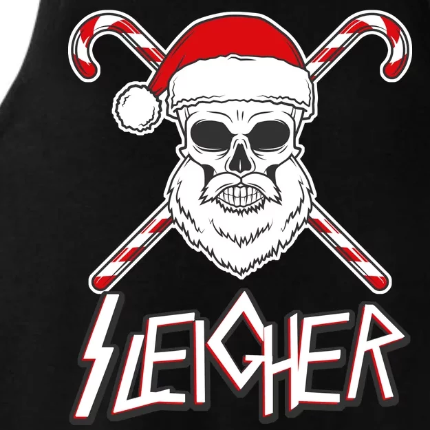 Sleigher Santa Candy Cane Skull Ladies Tri-Blend Wicking Tank