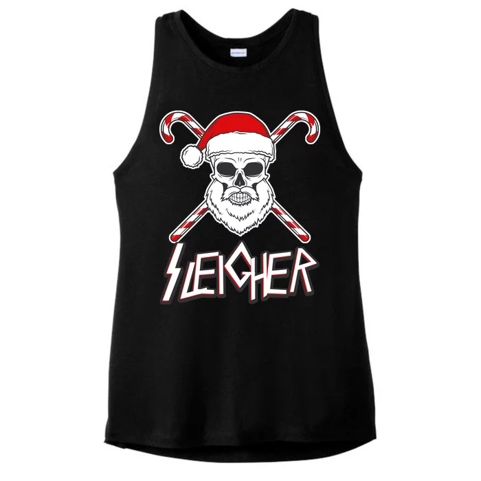 Sleigher Santa Candy Cane Skull Ladies Tri-Blend Wicking Tank