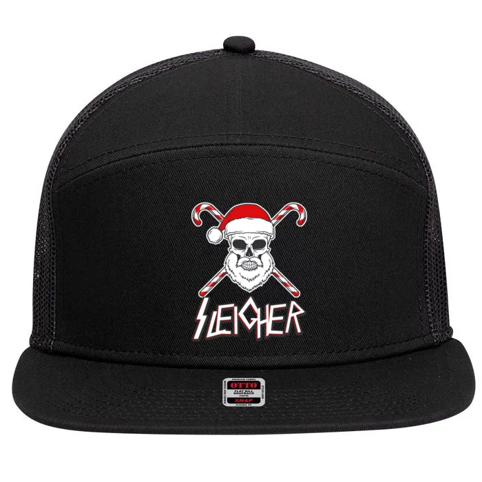 Sleigher Santa Candy Cane Skull 7 Panel Mesh Trucker Snapback Hat