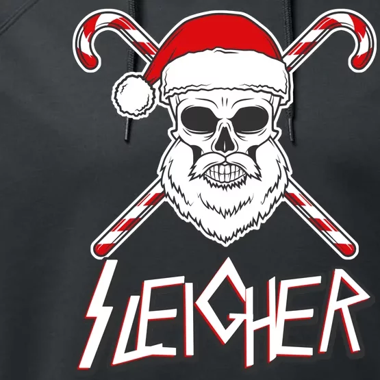 Sleigher Santa Candy Cane Skull Performance Fleece Hoodie