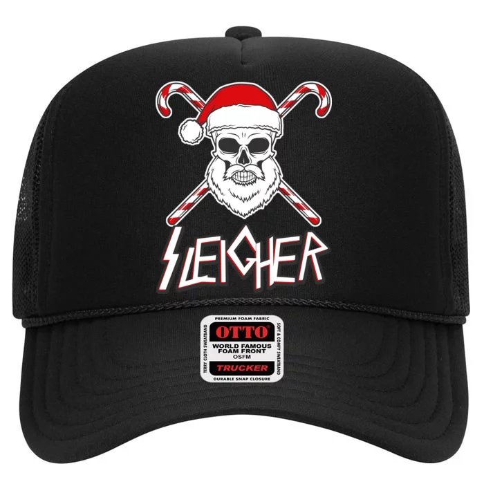 Sleigher Santa Candy Cane Skull High Crown Mesh Trucker Hat