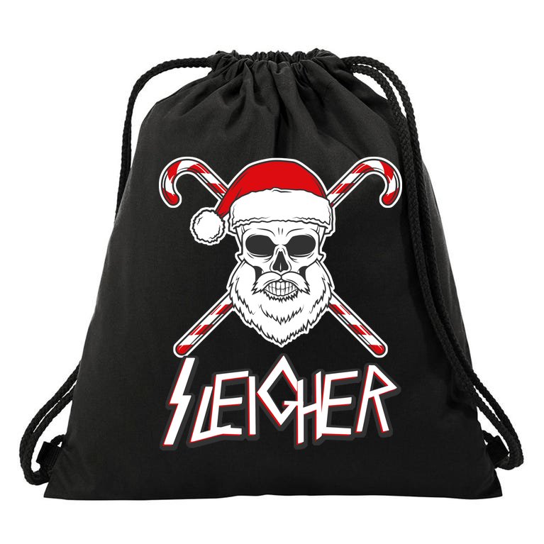 Sleigher Santa Candy Cane Skull Drawstring Bag