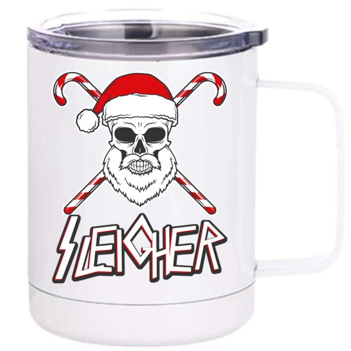 Sleigher Santa Candy Cane Skull Front & Back 12oz Stainless Steel Tumbler Cup