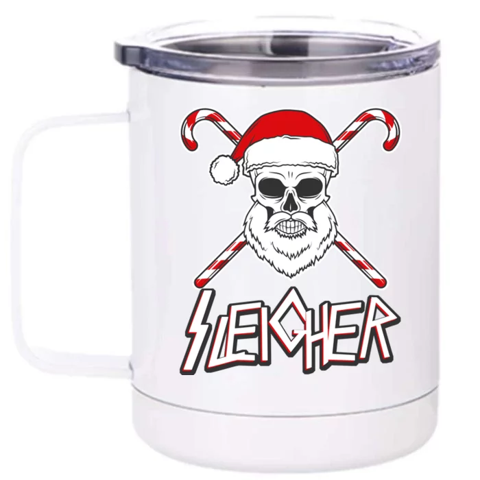 Sleigher Santa Candy Cane Skull Front & Back 12oz Stainless Steel Tumbler Cup