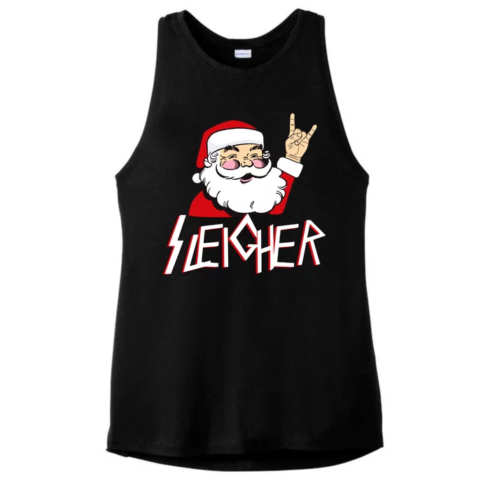 Sleigher Santa Rocks Ladies Tri-Blend Wicking Tank