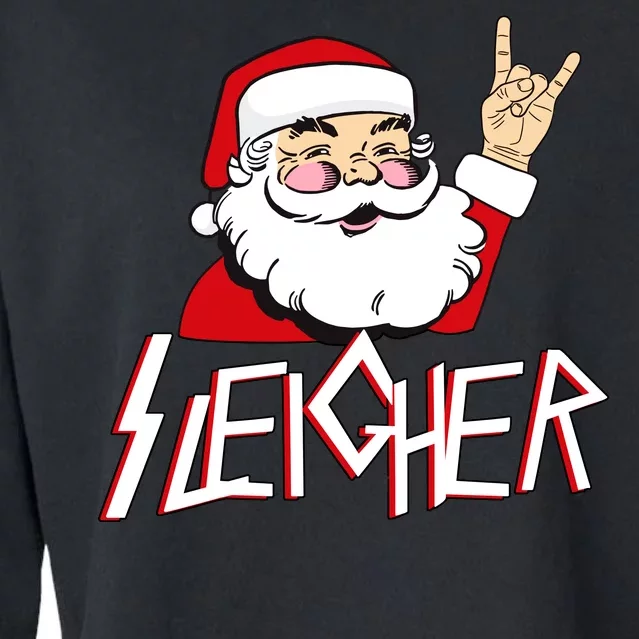 Sleigher Santa Rocks Cropped Pullover Crew