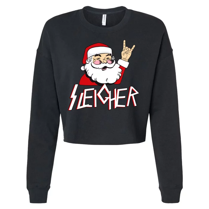 Sleigher Santa Rocks Cropped Pullover Crew