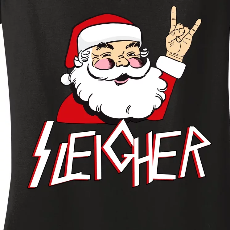 Sleigher Santa Rocks Women's V-Neck T-Shirt