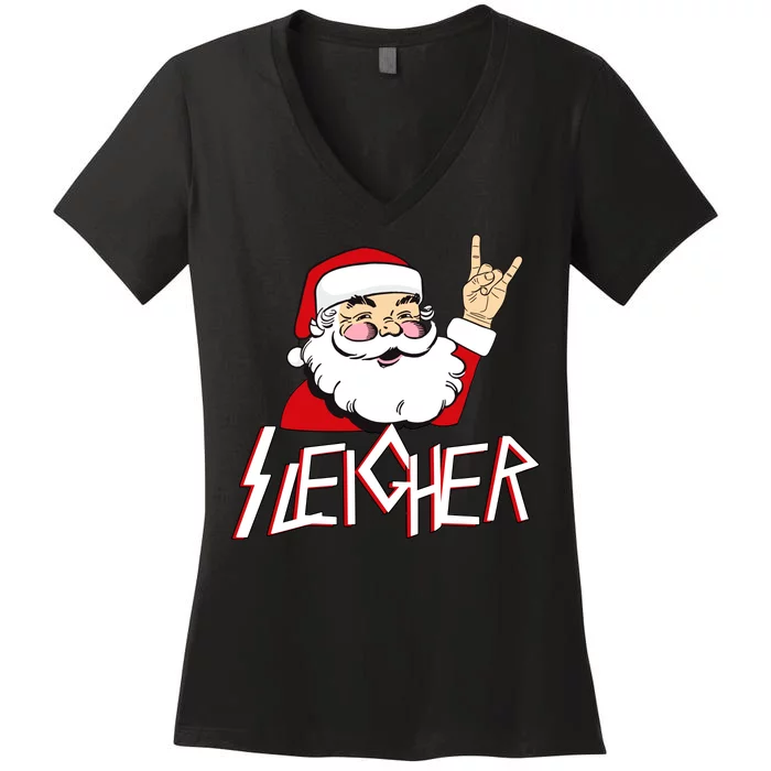 Sleigher Santa Rocks Women's V-Neck T-Shirt