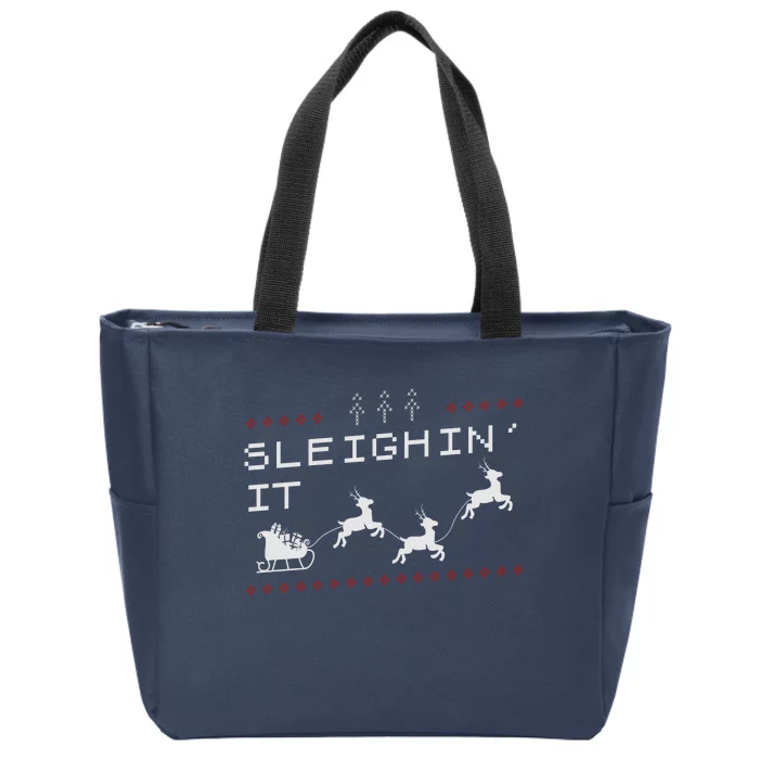 Sleighin It Ugly Christmas Zip Tote Bag