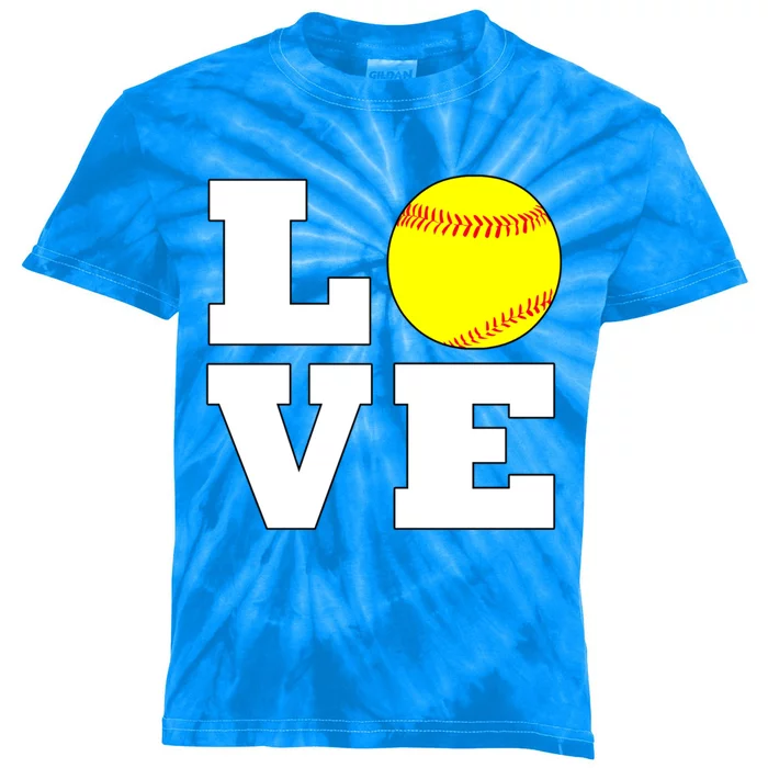 Softball Love Fastpitch Softball Player Gift Kids Tie-Dye T-Shirt