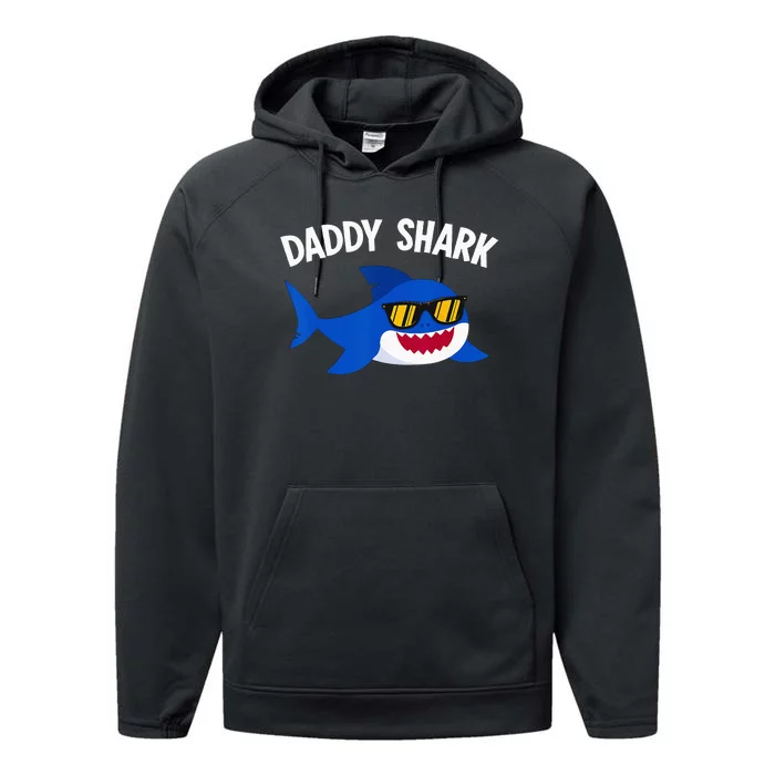 Shark Lover Funny Daddy Shark Fathers Day Performance Fleece Hoodie