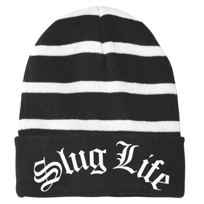 Slug Life Funny Gastropod Mollusk Sea Thug Snail Slime Joke Striped Beanie with Solid Band