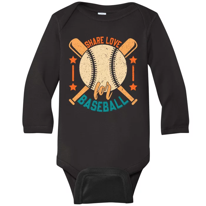 Share Love For Baseball Gift For Baseball Fan Baby Long Sleeve Bodysuit