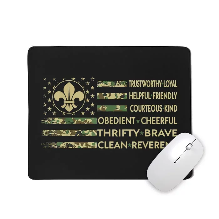 Scout Leader Funny Scout Camping Camo US America Flag Retro Mousepad