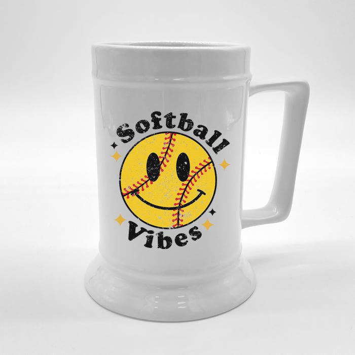 Softball Lover Fan Smiling Face Costume Happy Cute Smile Front & Back Beer Stein