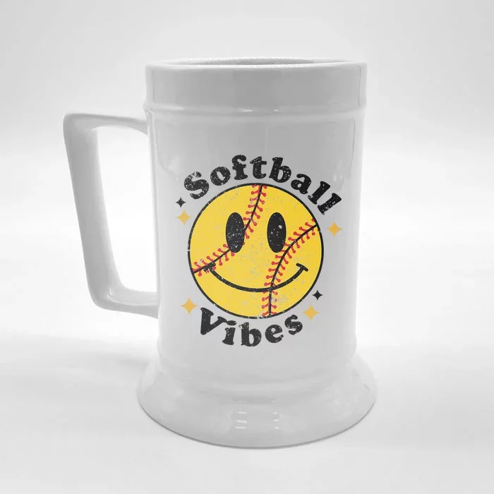 Softball Lover Fan Smiling Face Costume Happy Cute Smile Front & Back Beer Stein