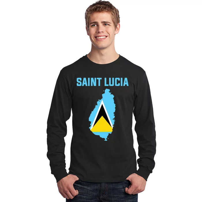 Saint Lucian Flag Inside Map Of Saint Lucia Long Sleeve Shirt