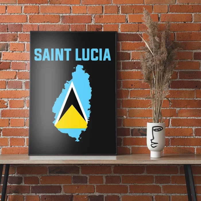 Saint Lucian Flag Inside Map Of Saint Lucia Poster