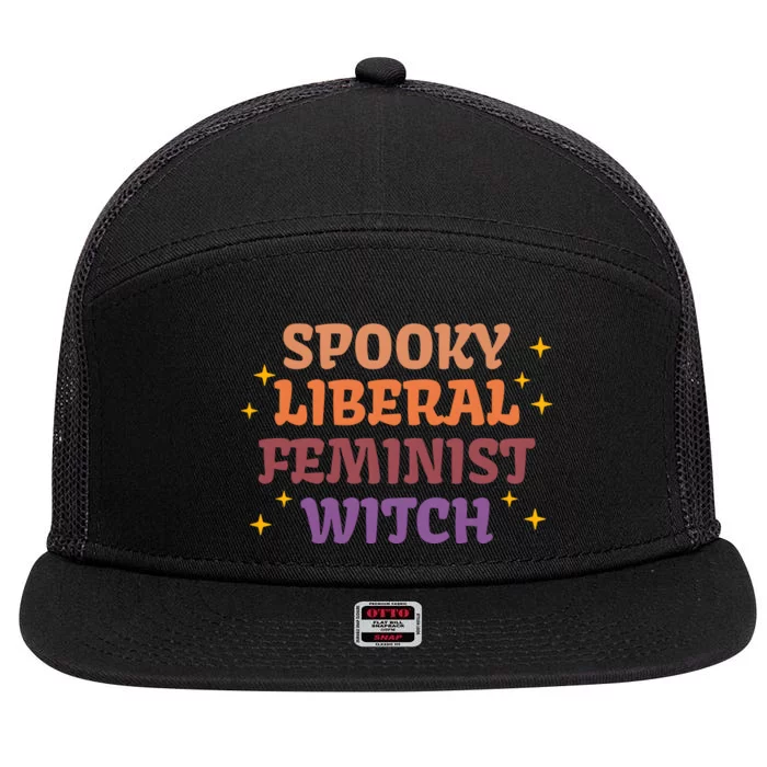 Spooky Liberal Feminist Witch Halloween 7 Panel Mesh Trucker Snapback Hat