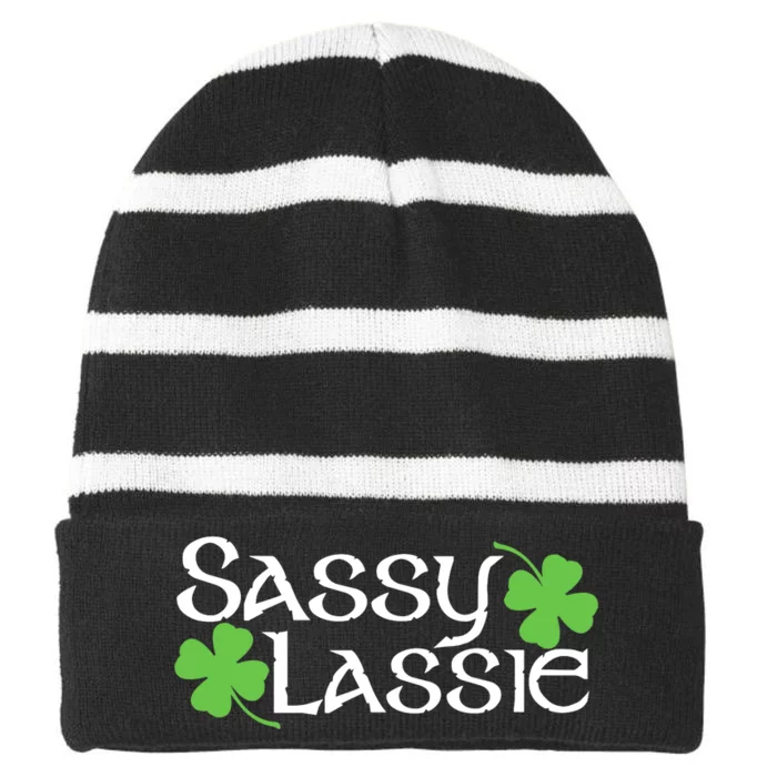 Sassy Lassie Funny St. Patrick's Day Striped Beanie with Solid Band