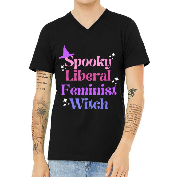 Spooky Liberal Feminist Witch Halloween V-Neck T-Shirt