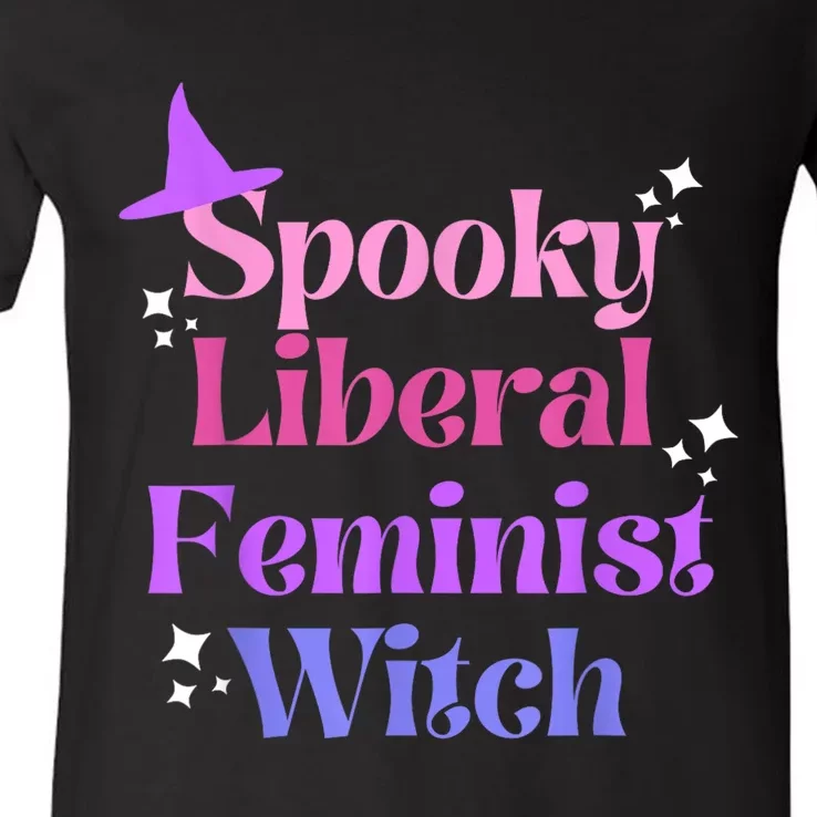 Spooky Liberal Feminist Witch Halloween V-Neck T-Shirt