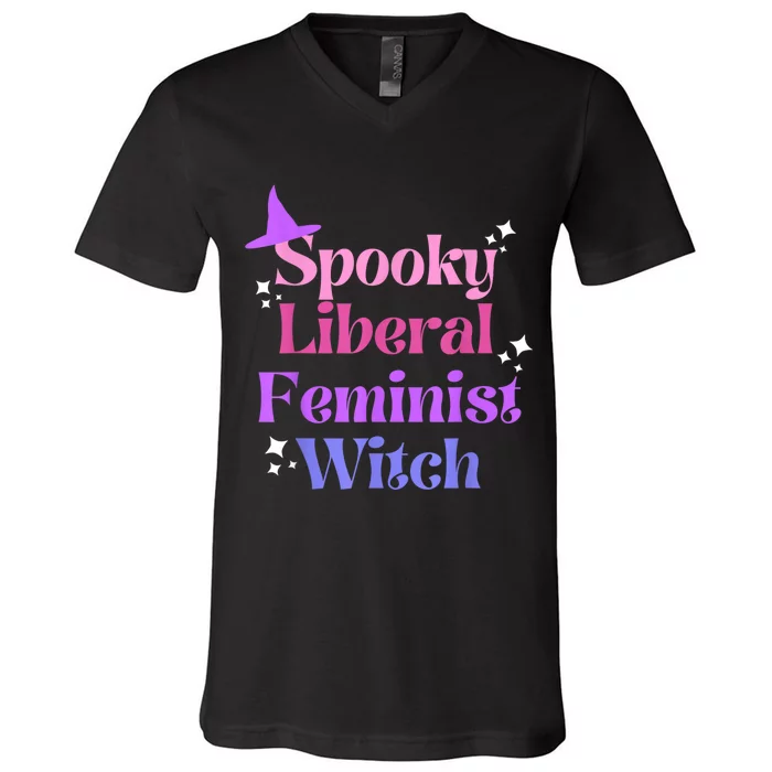 Spooky Liberal Feminist Witch Halloween V-Neck T-Shirt