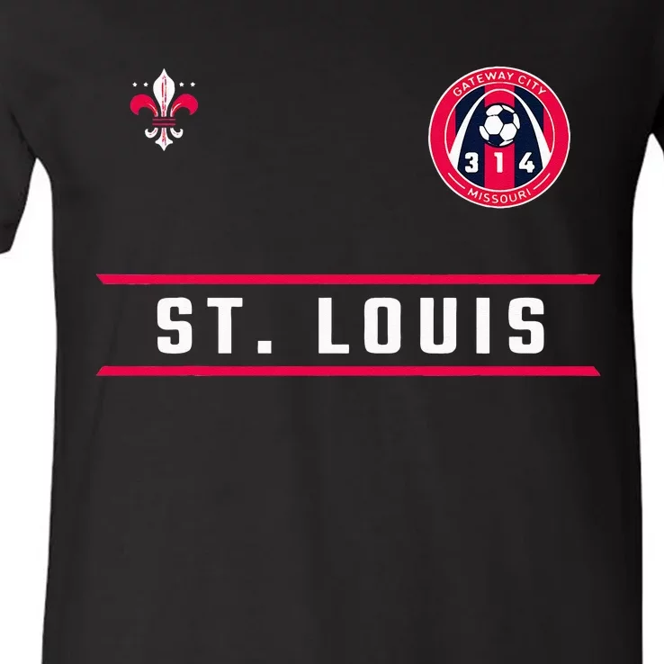 St Louis Gateway Arch Skyline 314 Fleur De Lis Badge Banner V-Neck T-Shirt