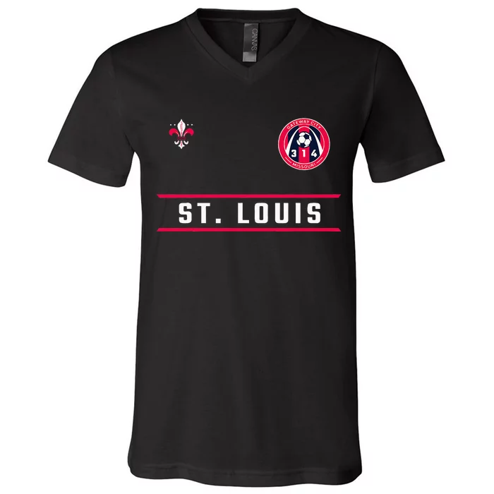 St Louis Gateway Arch Skyline 314 Fleur De Lis Badge Banner V-Neck T-Shirt