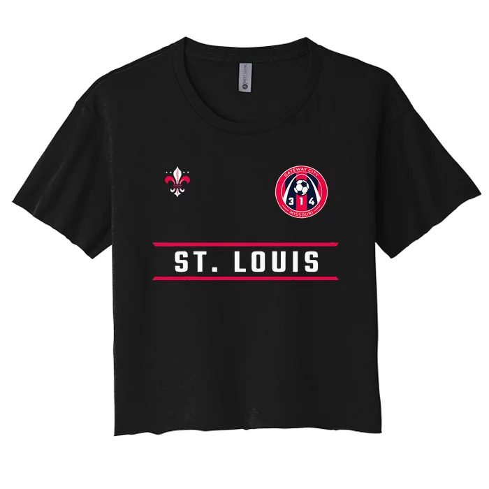 St Louis Gateway Arch Skyline 314 Fleur De Lis Badge Banner Women's Crop Top Tee