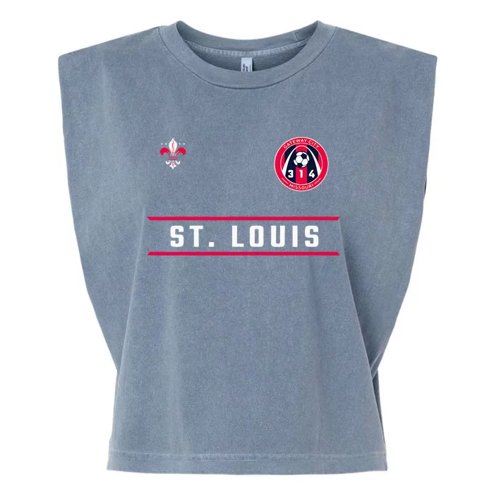 St Louis Gateway Arch Skyline 314 Fleur De Lis Badge Banner Garment-Dyed Women's Muscle Tee