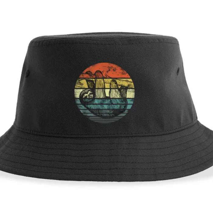 Sloth Lover Gifts Retro Sunset Funny Animal Sloth Silhouette Sustainable Bucket Hat