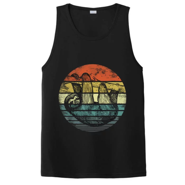 Sloth Lover Gifts Retro Sunset Funny Animal Sloth Silhouette Performance Tank