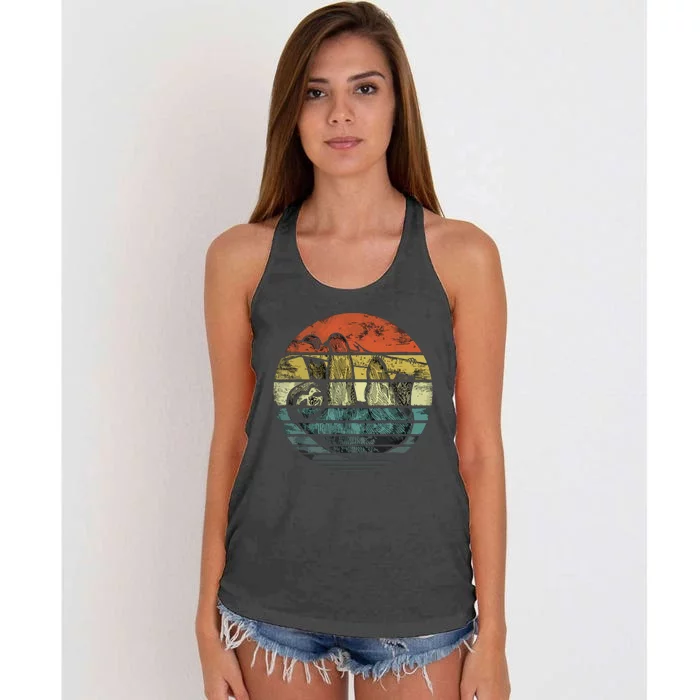 Sloth Lover Gifts Retro Sunset Funny Animal Sloth Silhouette Women's Knotted Racerback Tank