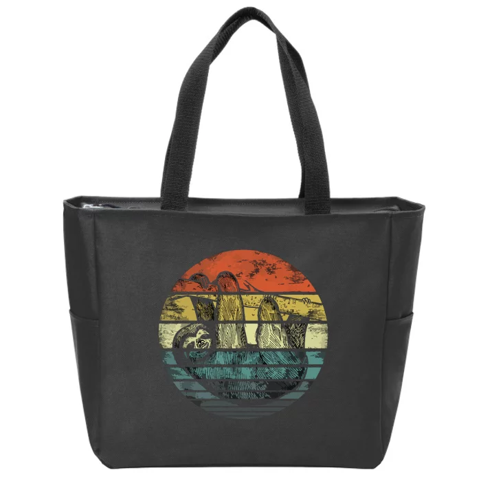 Sloth Lover Gifts Retro Sunset Funny Animal Sloth Silhouette Zip Tote Bag