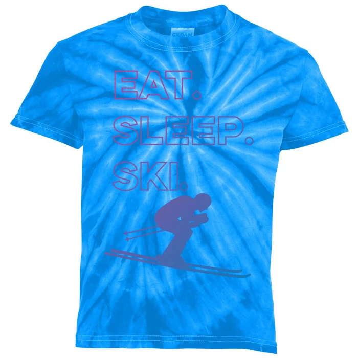 Ski Lover Gift Funny Skiing Winter Sports Eat Sleep Ski Gift Kids Tie-Dye T-Shirt