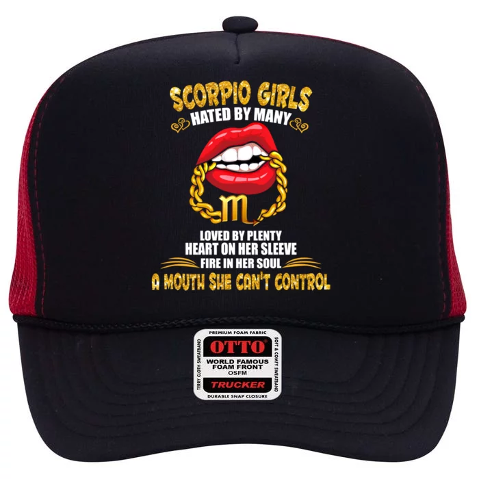 Scorpio Lip Gold Zodiac Sign A Mouth Cant Control Birth Gift High Crown Mesh Trucker Hat