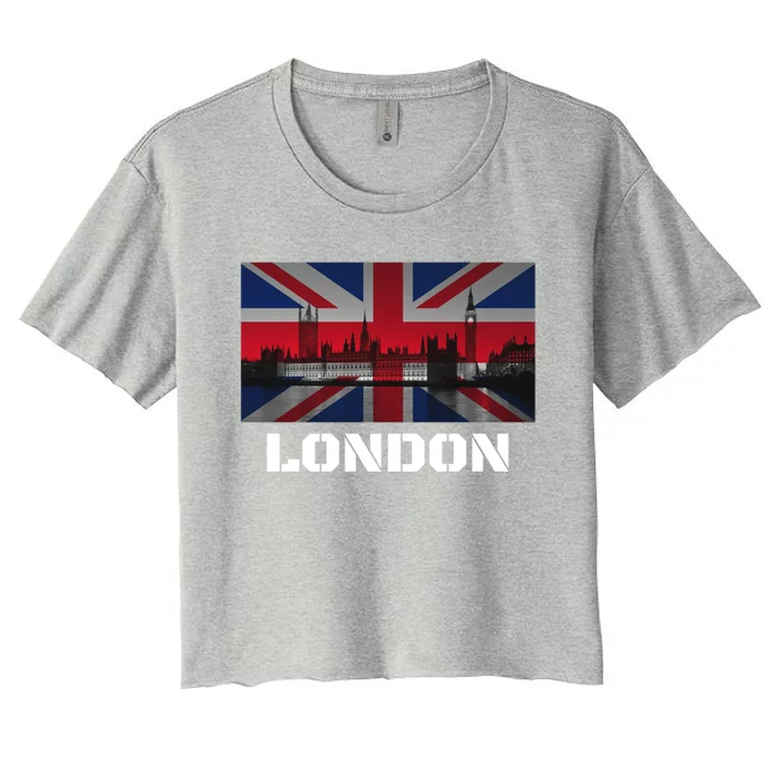 Souvenir London Gift City Vintage Uk Flag British Hoody Women's Crop Top Tee