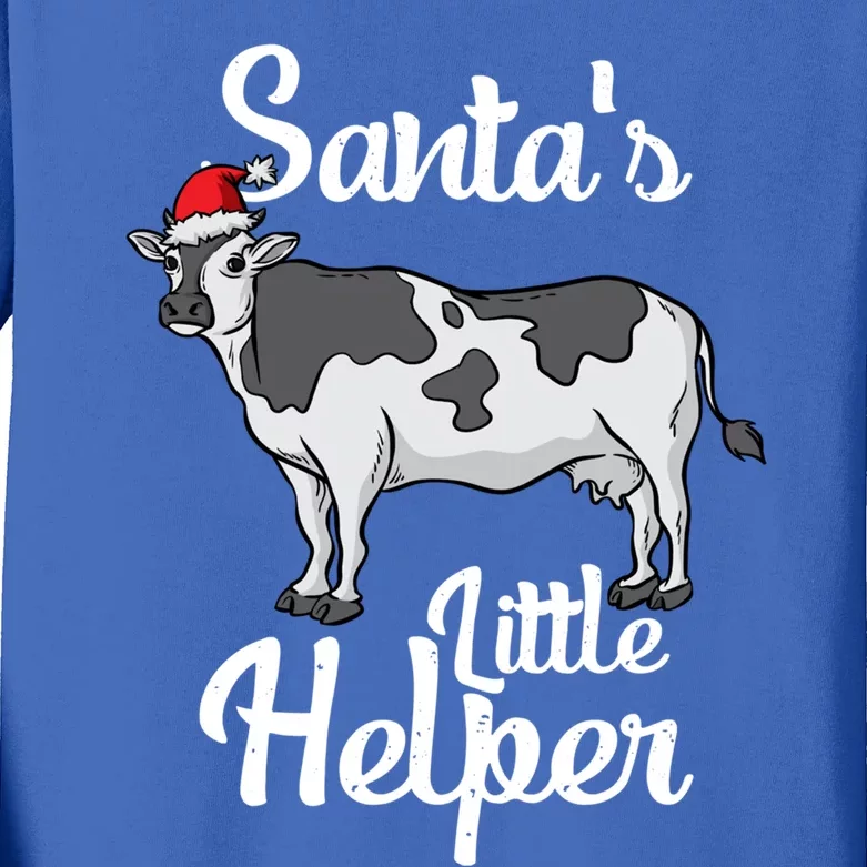 Santas Little Helper Milk Cow Santa Claus Farmer Christmas Gift Kids Long Sleeve Shirt