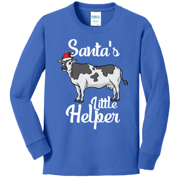 Santas Little Helper Milk Cow Santa Claus Farmer Christmas Gift Kids Long Sleeve Shirt