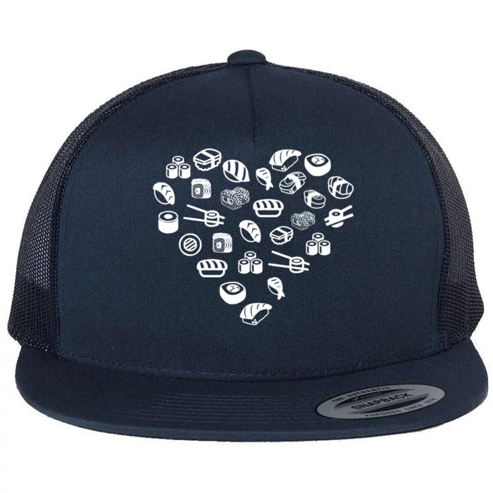 Sushi Love Heart For Sushi Fans And Sushi Lovers Gift Flat Bill Trucker Hat