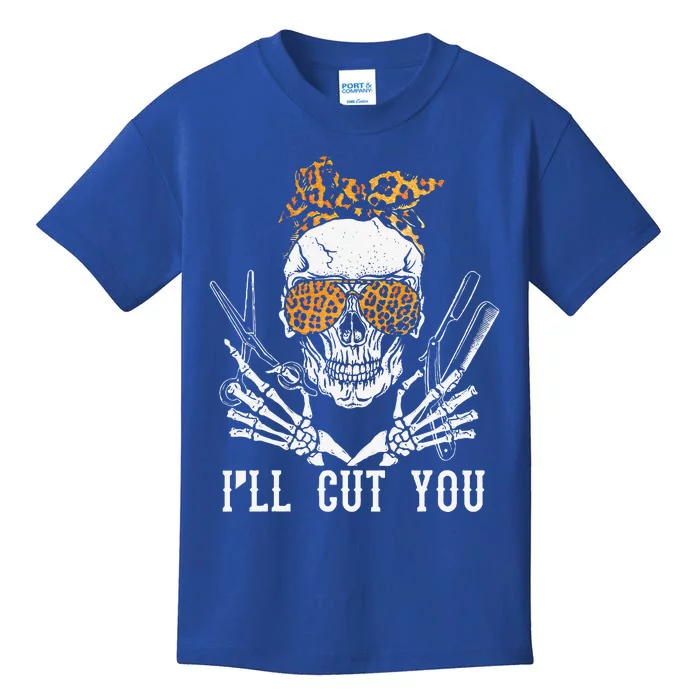 Skull Leopard Hairdresser Ill Cut You Halloween Kids T-Shirt