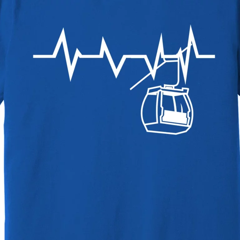 Ski Lift Heartbeat Design Skier Skiing Gift Premium T-Shirt