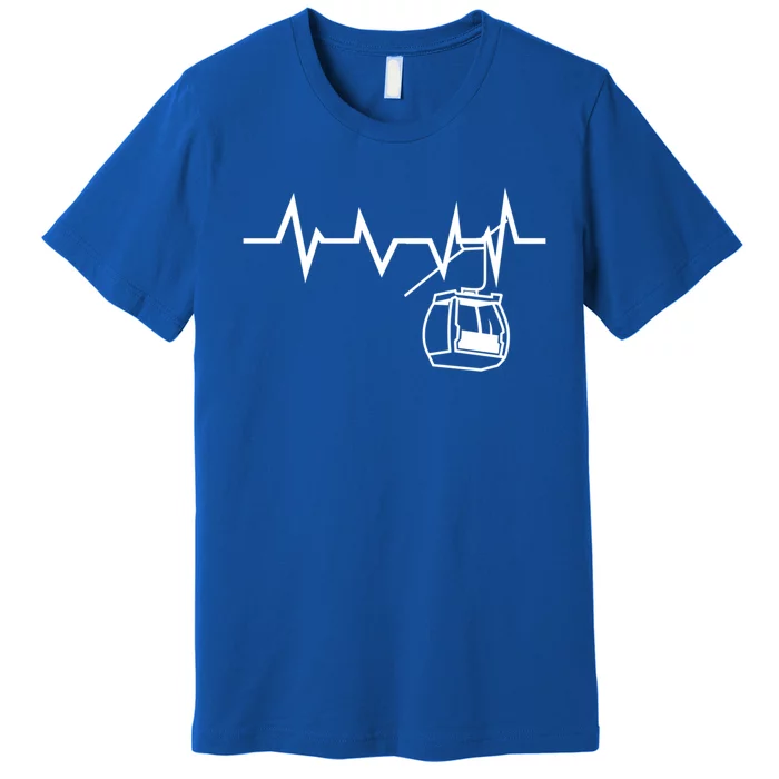 Ski Lift Heartbeat Design Skier Skiing Gift Premium T-Shirt