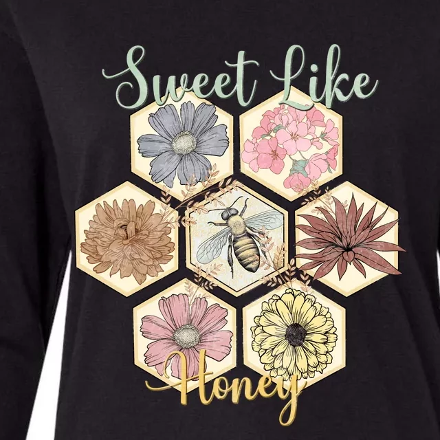 Sweet Like Honey Floral Bee Retro Womens Cotton Relaxed Long Sleeve T-Shirt