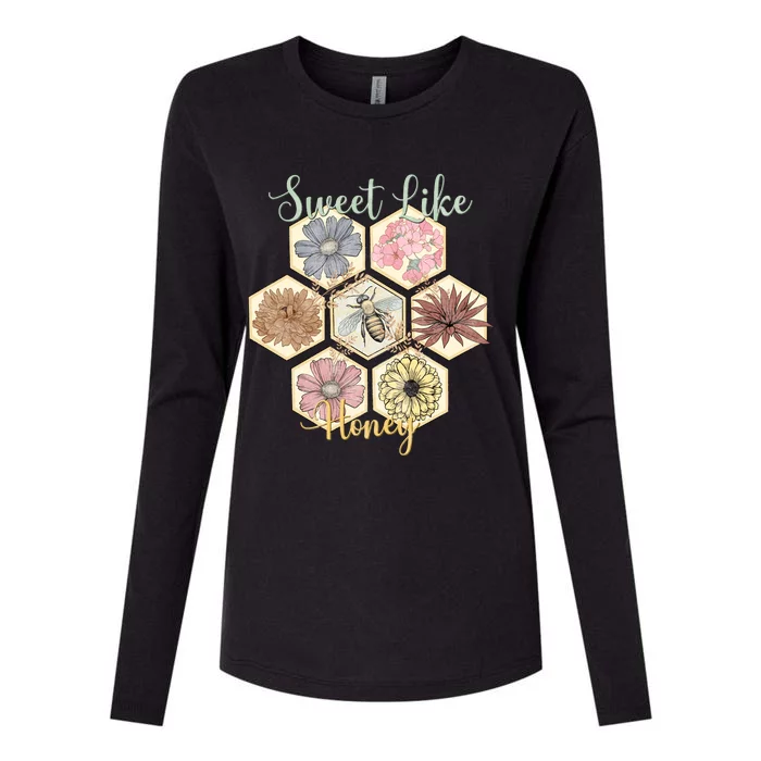 Sweet Like Honey Floral Bee Retro Womens Cotton Relaxed Long Sleeve T-Shirt