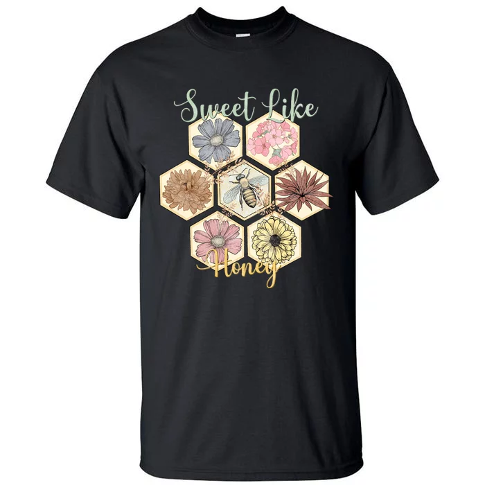 Sweet Like Honey Floral Bee Retro Tall T-Shirt