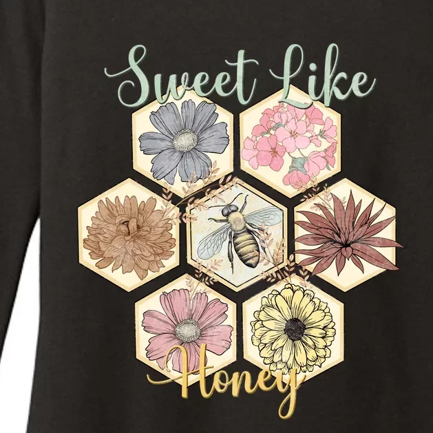 Sweet Like Honey Floral Bee Retro Womens CVC Long Sleeve Shirt